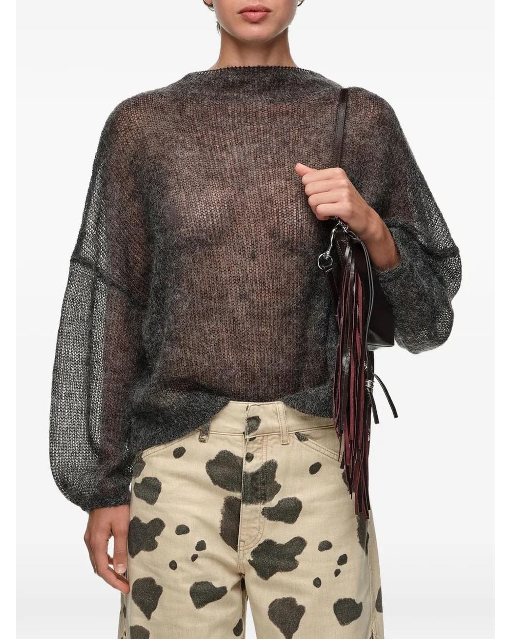Bimba Y Lola Gray Open-Knit Sweater