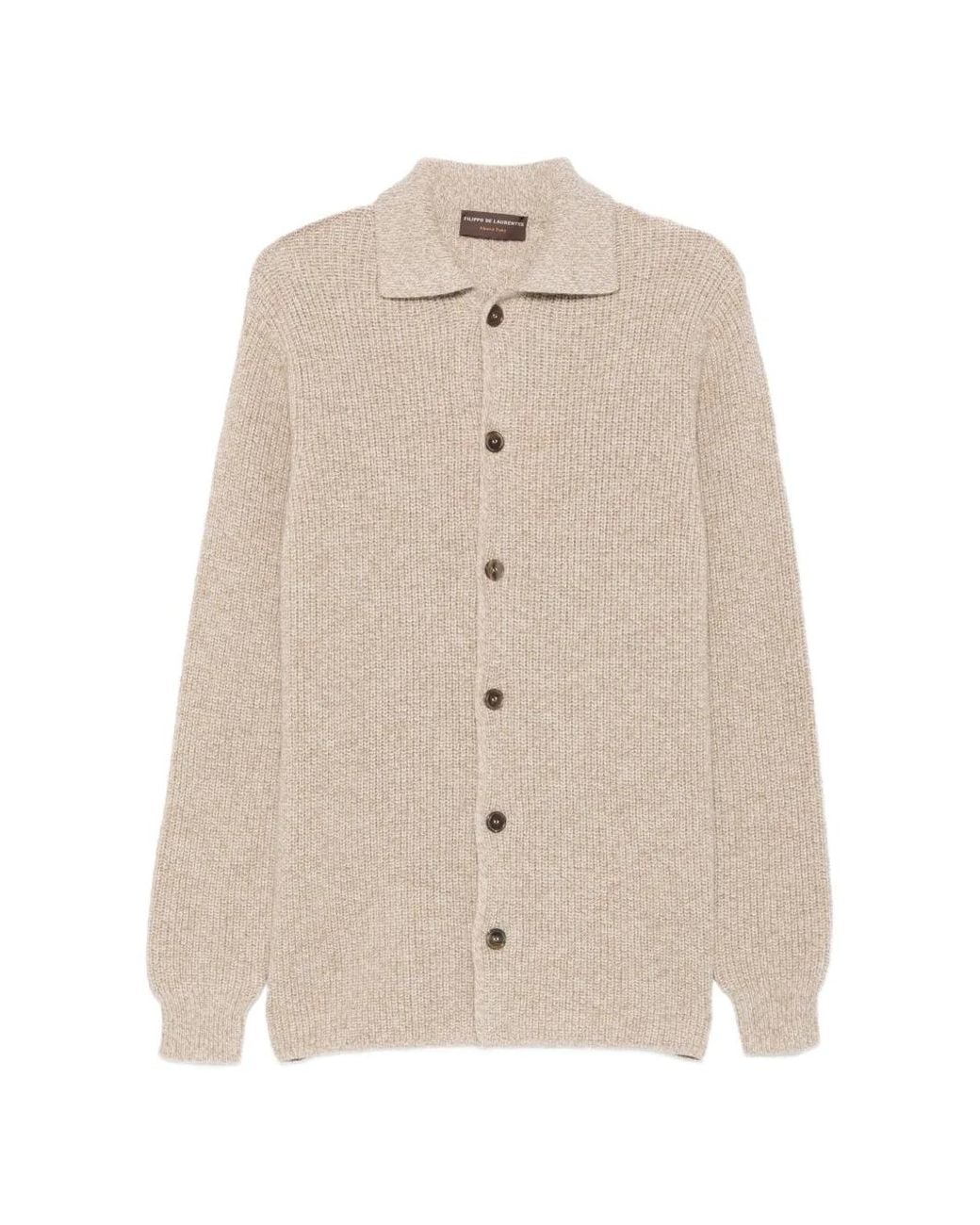 FILIPPO DE LAURENTIIS Natural Ribbed-Knit Button-Down Sweater for men