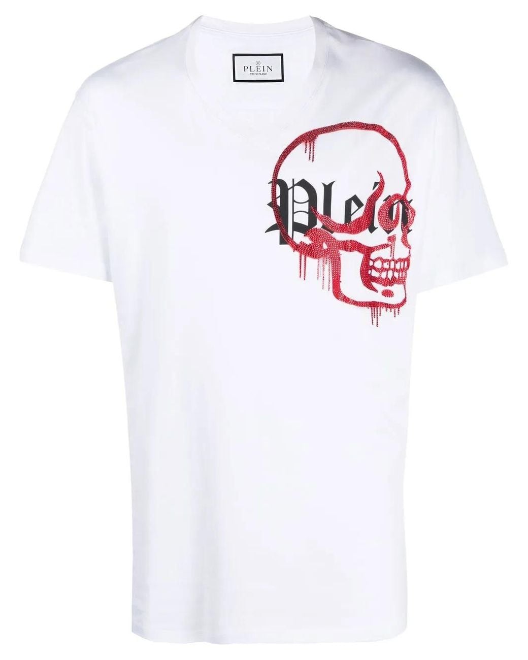 Philipp Plein White V-Neck Logo T-Shirt for men