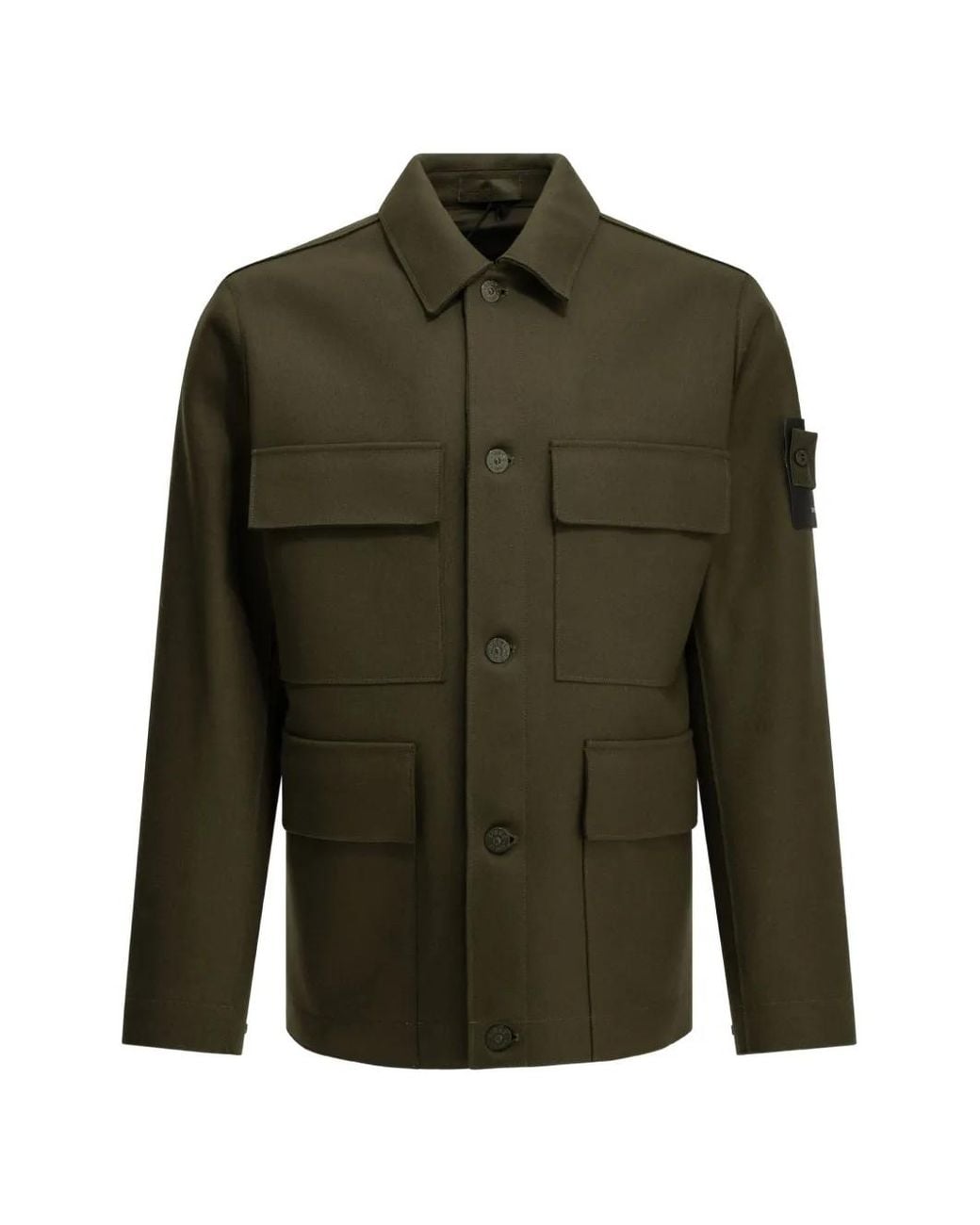 Stone Island Green Logo-Patch Button-Up Jacket for men