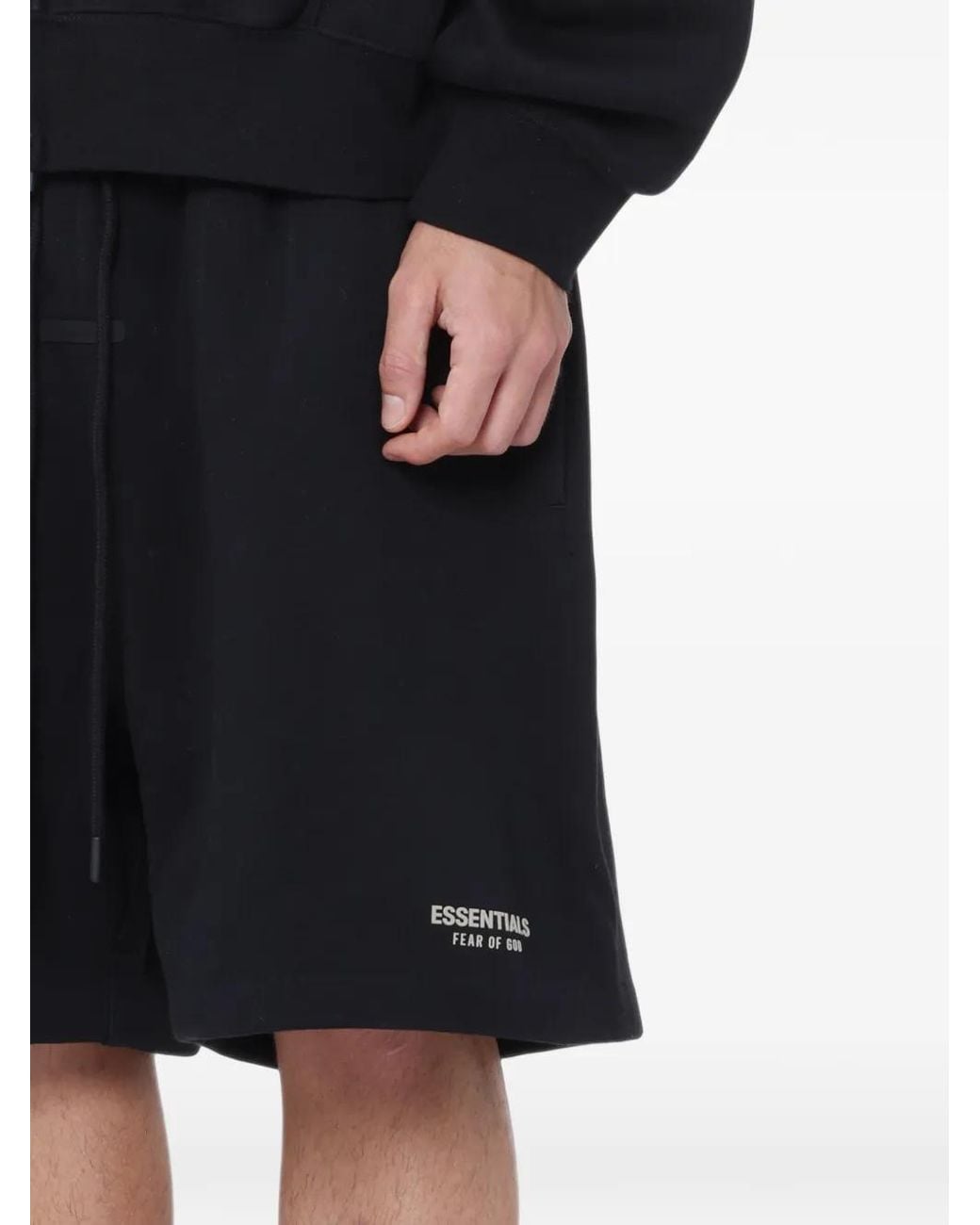 Essentials Black Logo-Print Drawstring Shorts for men
