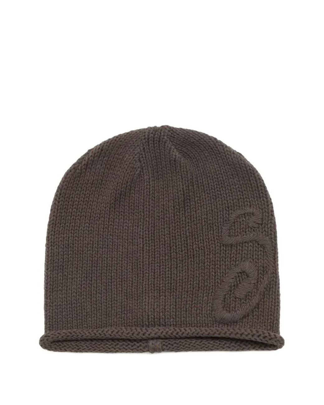 Stussy Brown Embroidered-Logo Knitted Beanie Hat