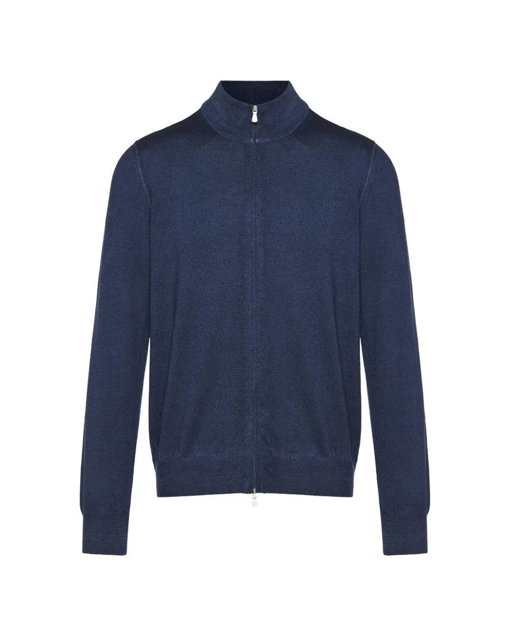 Gran Sasso Blue Zip-Up Mock-Neck Cardigan for men