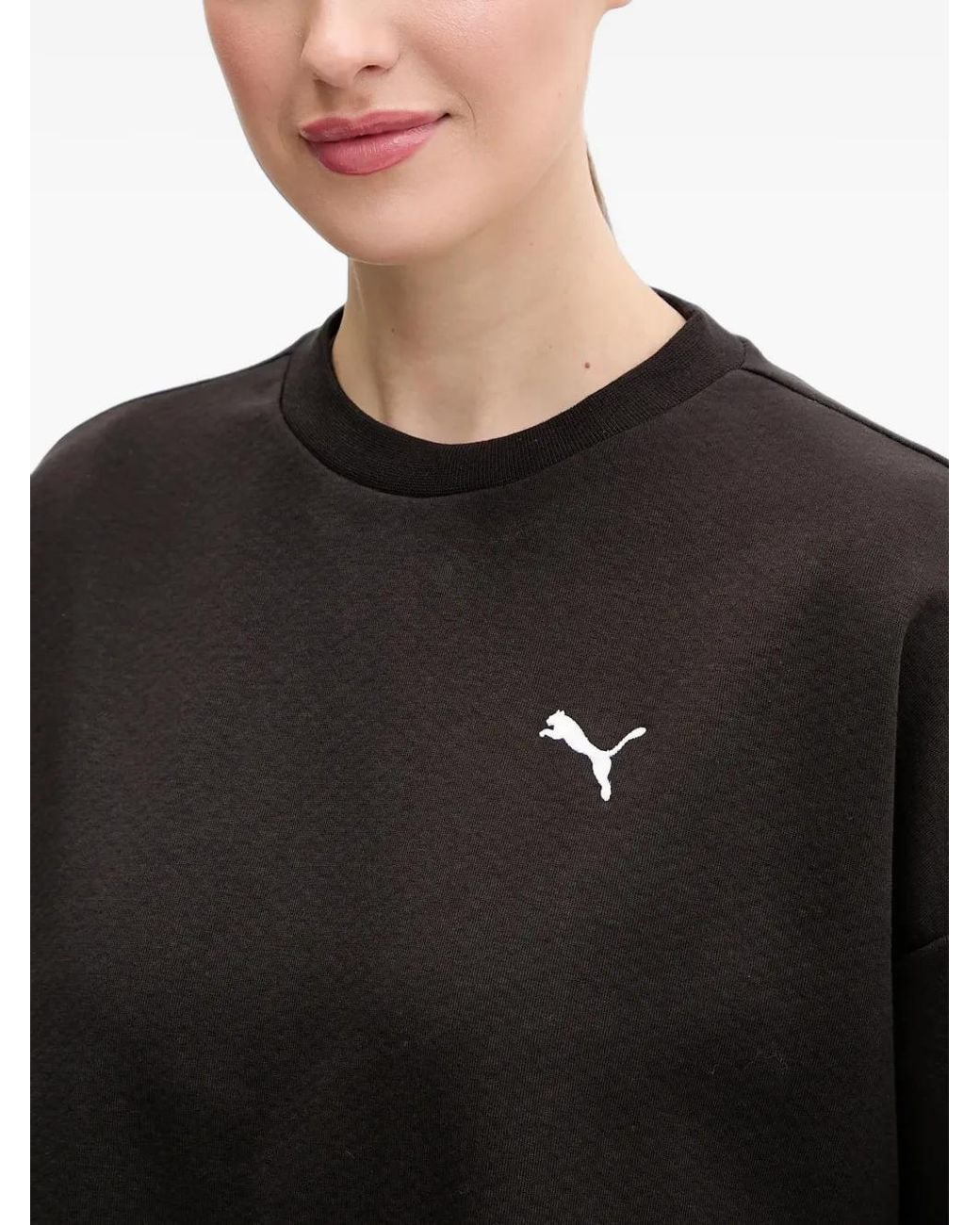PUMA Black Sweat À Logo Brodé Et Épaules Tombantes