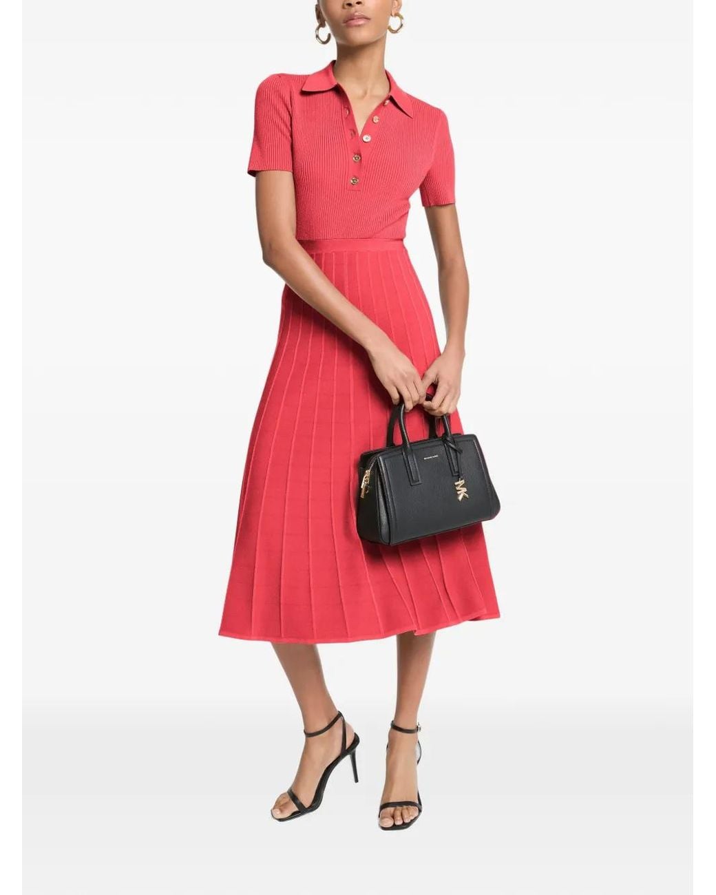 Michael Kors Red Ribbed-Knit Polo Dress