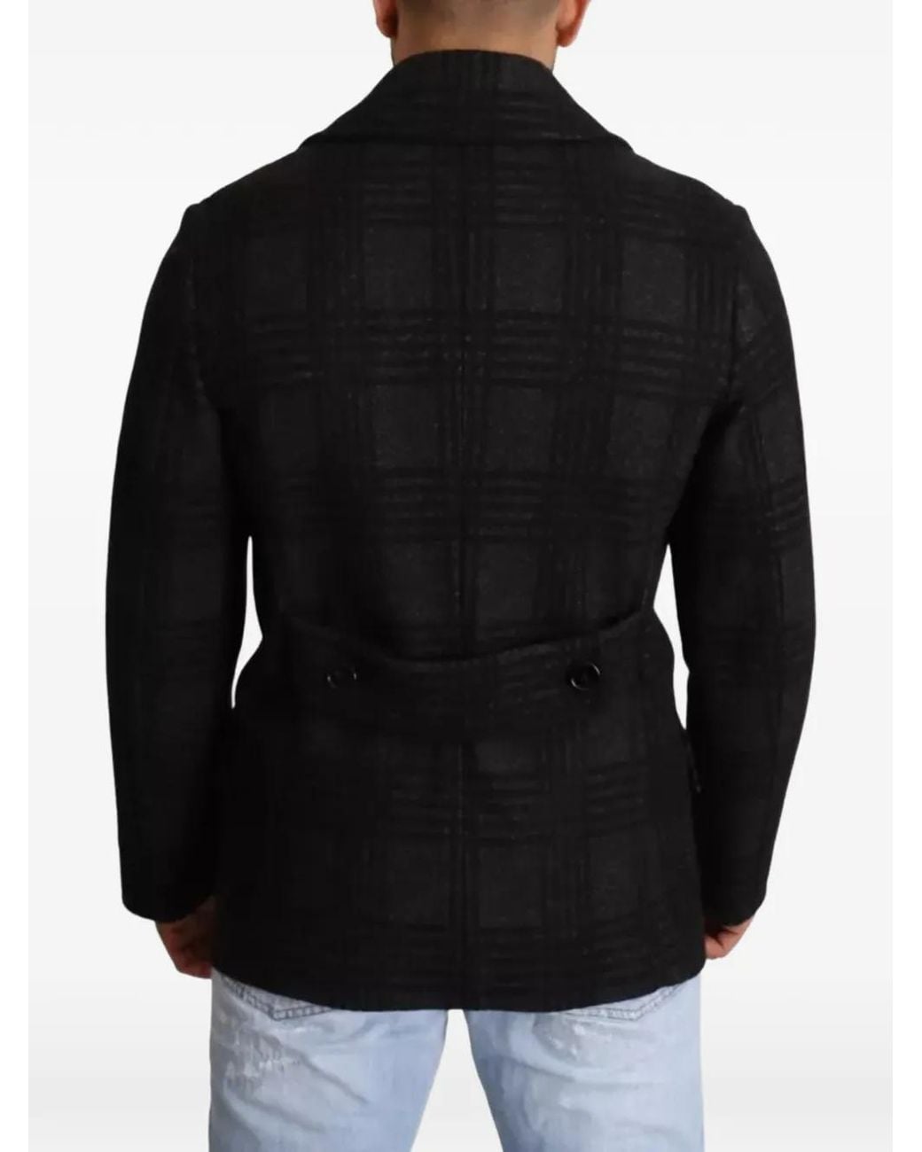Dolce & Gabbana Black Check Double-Breasted Pea Jacket for men