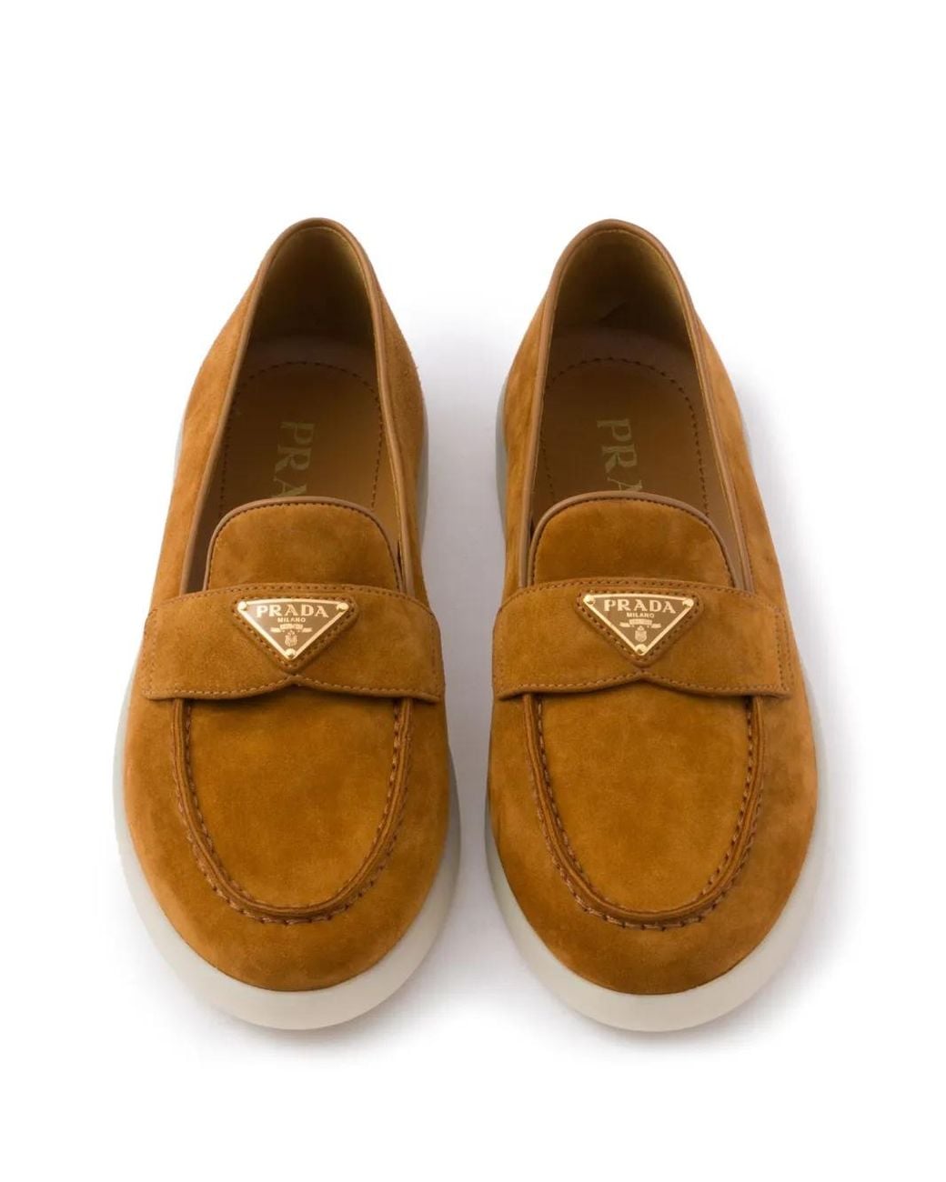 Prada Brown Suede Triangle Loafers