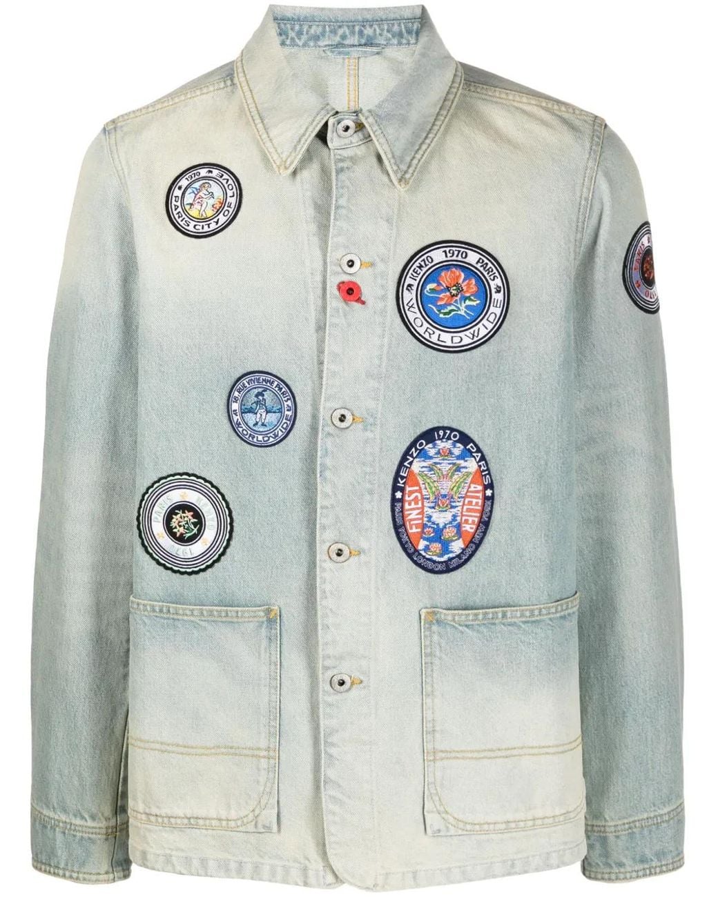 KENZO Gray Travel Badge Denim Jacket for men