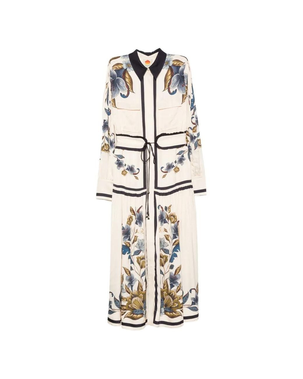 Farm Rio White Floral-Print Belted Midi Dress