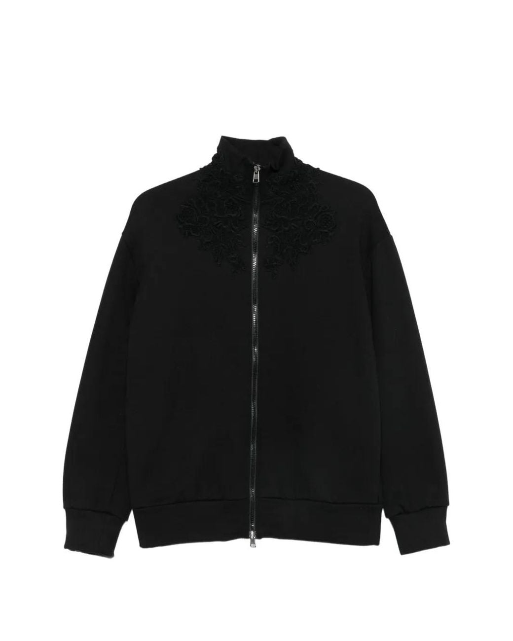 Ermanno Scervino Black Lace-Embroidered Zip-Up Jacket