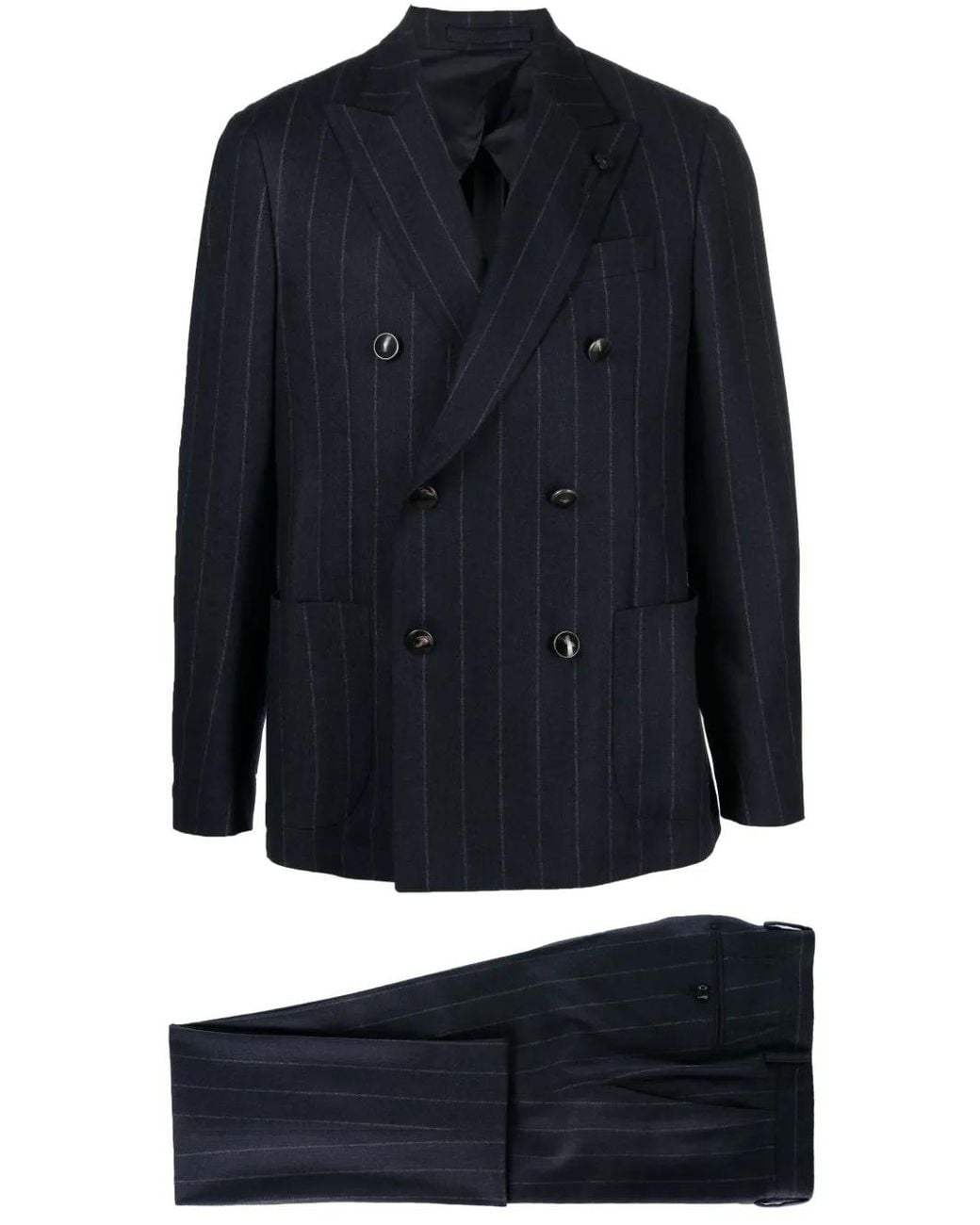 Lardini Blue Double-Breasted Pinstripe-Pattern Suit for men