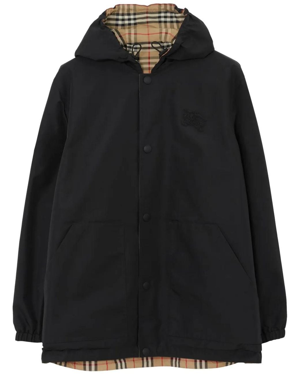 Burberry Black Reversible Check Nylon Hooded Jacket for men