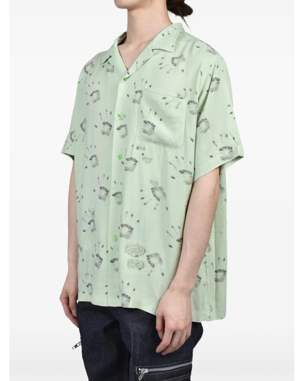 BOW WOW Green Handprint-Print Short-Sleeve Shirt for men