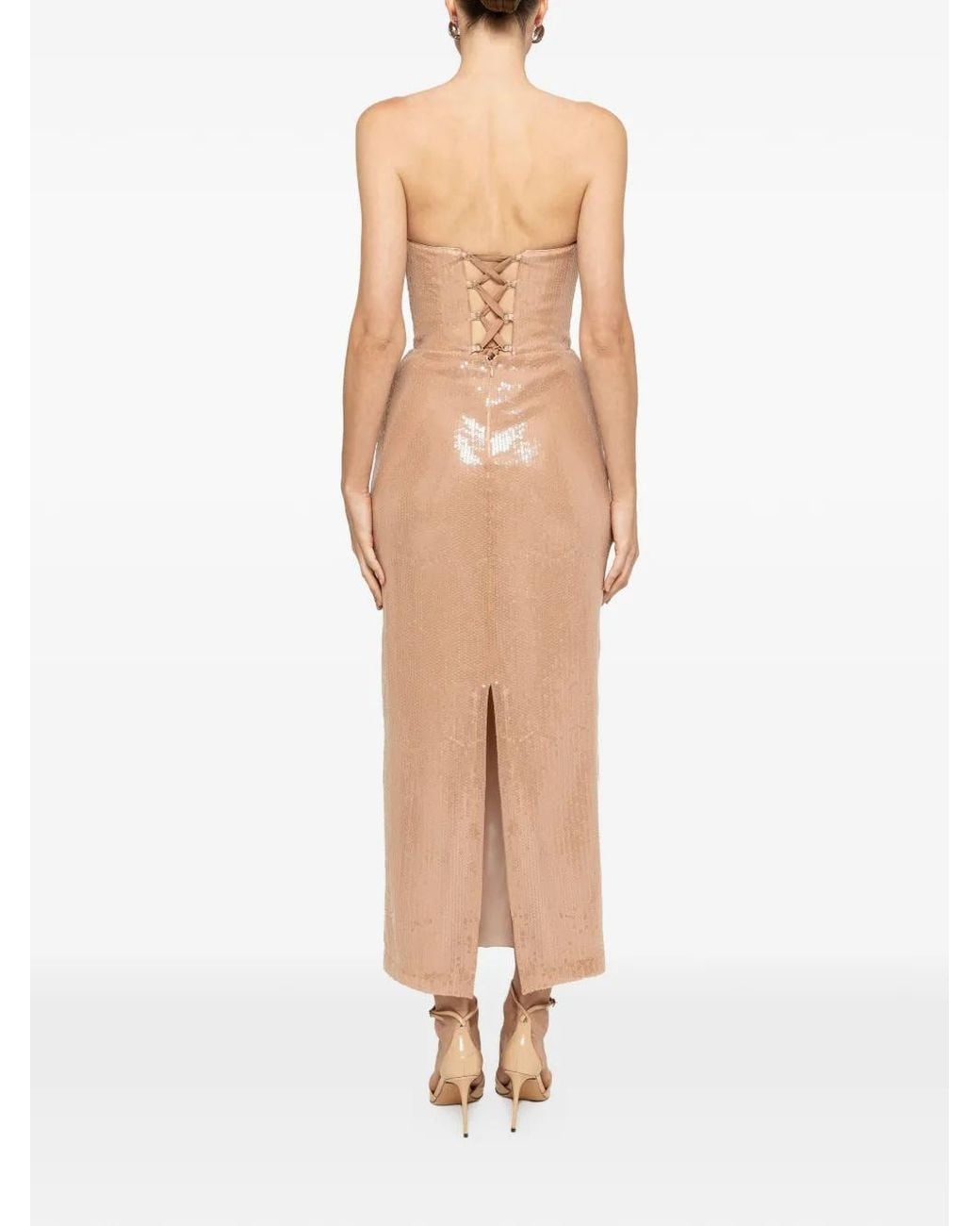 Nissa Natural Sequined Midi Dress