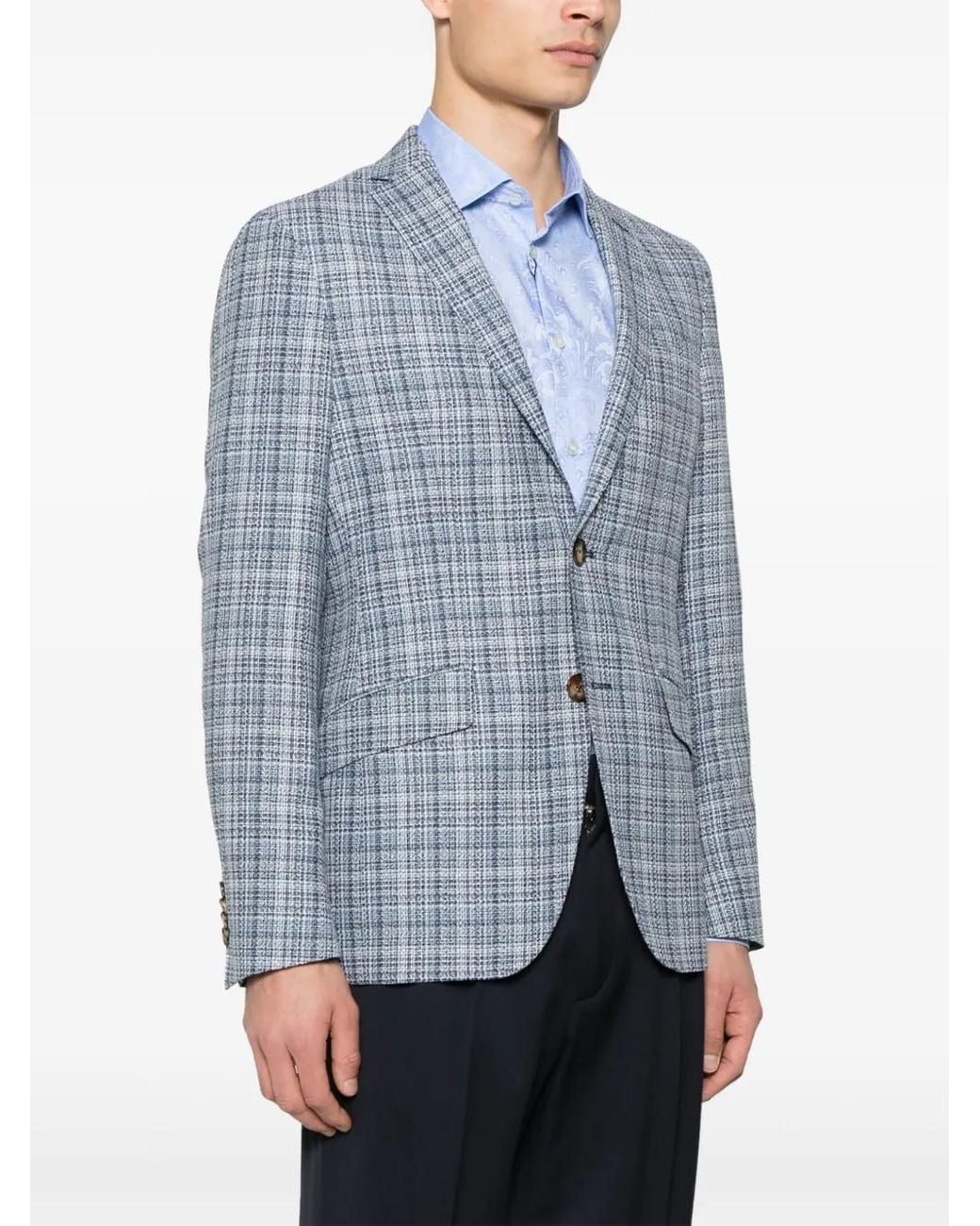 Etro Blue Single-Breasted Blazer for men
