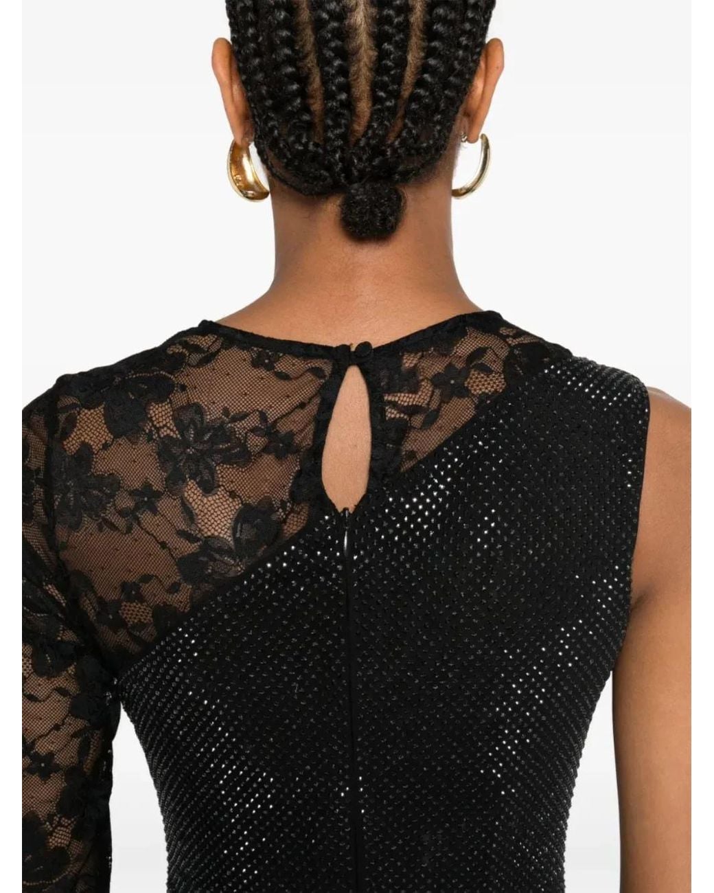 Self-Portrait Black Rhinestone Mesh And Lace Maxi Dress
