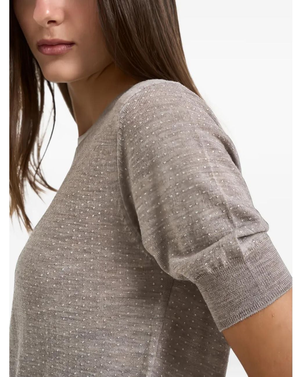 P.A.R.O.S.H. Gray Kurzärmeliger Pullover Mit Strass