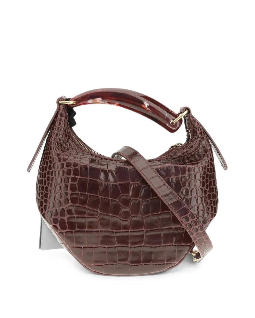 VISONA Brown Bengala Croc-Effect Shoulder Bag