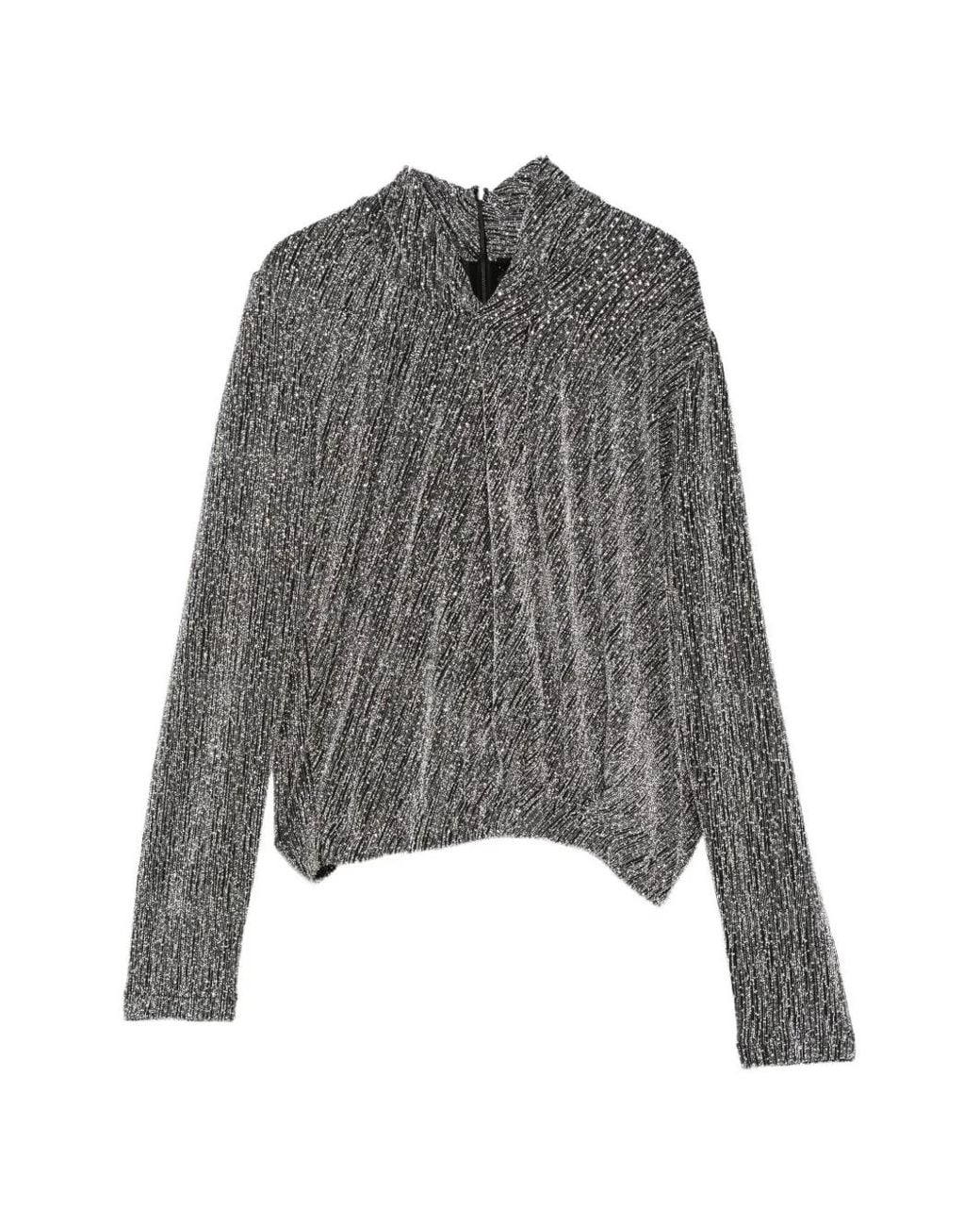 IRO Gray Metallic-Effect High-Neck Blouse