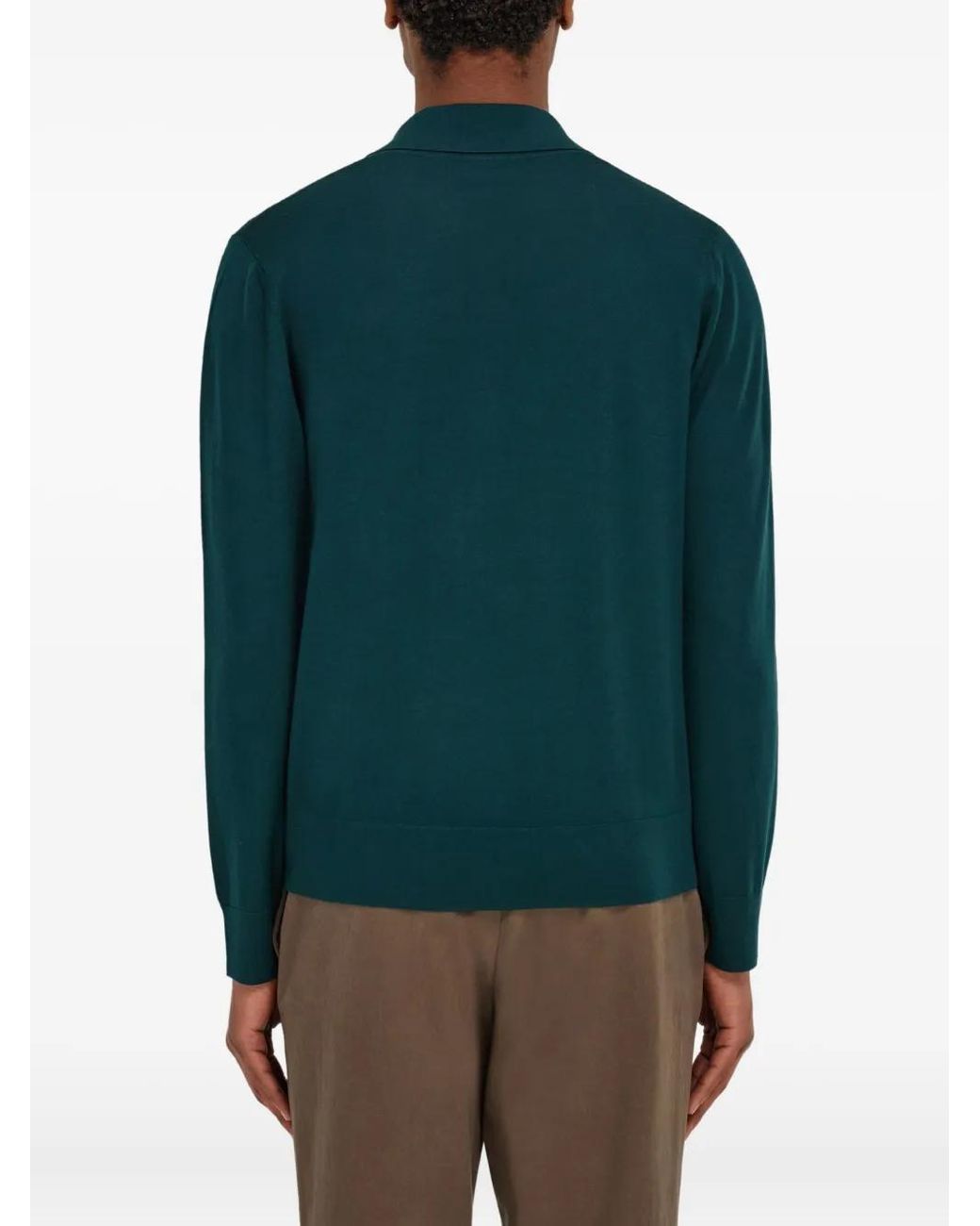 Ferragamo Green Long-Sleeved Wool Polo Shirt for men