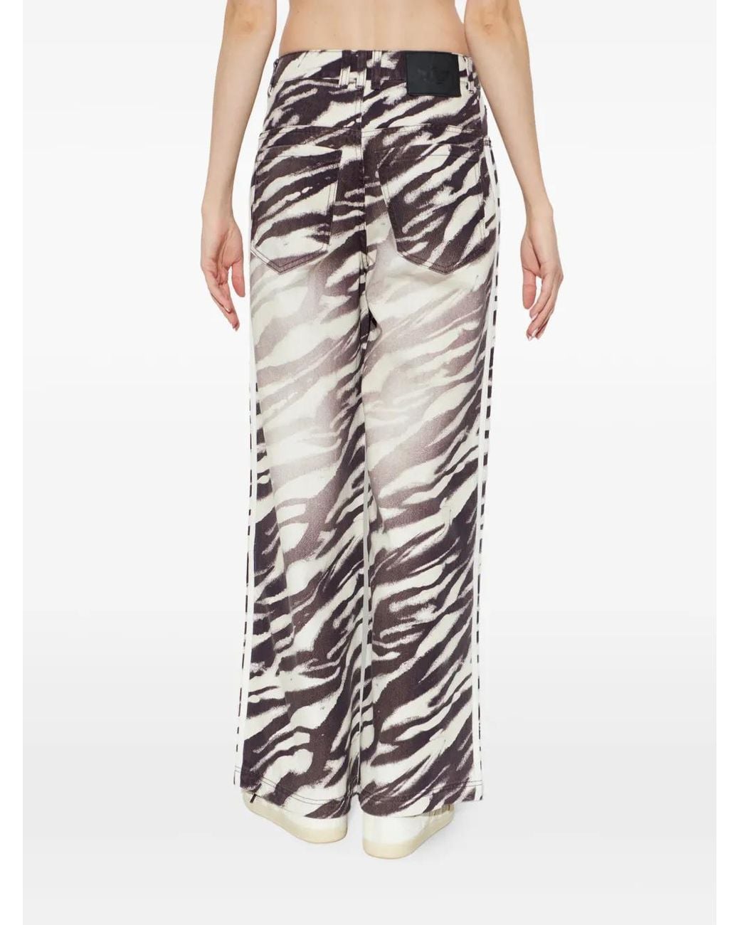 Adidas White Adilenium Season 6 Zebra-Print Wide-Leg Denim Pants