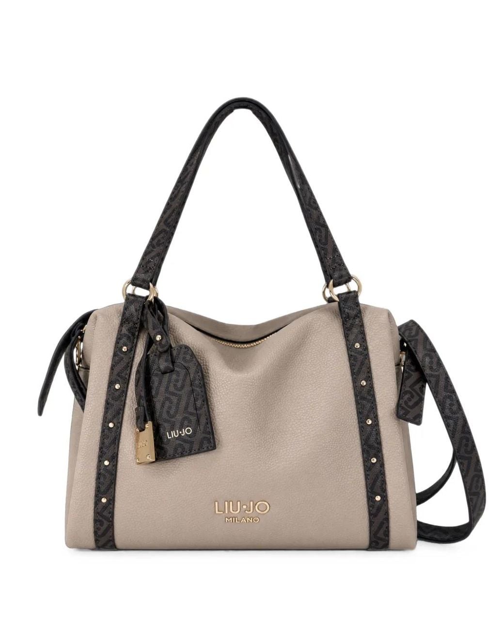Liu Jo Metallic Monogram-Print Studded Shoulder Bag