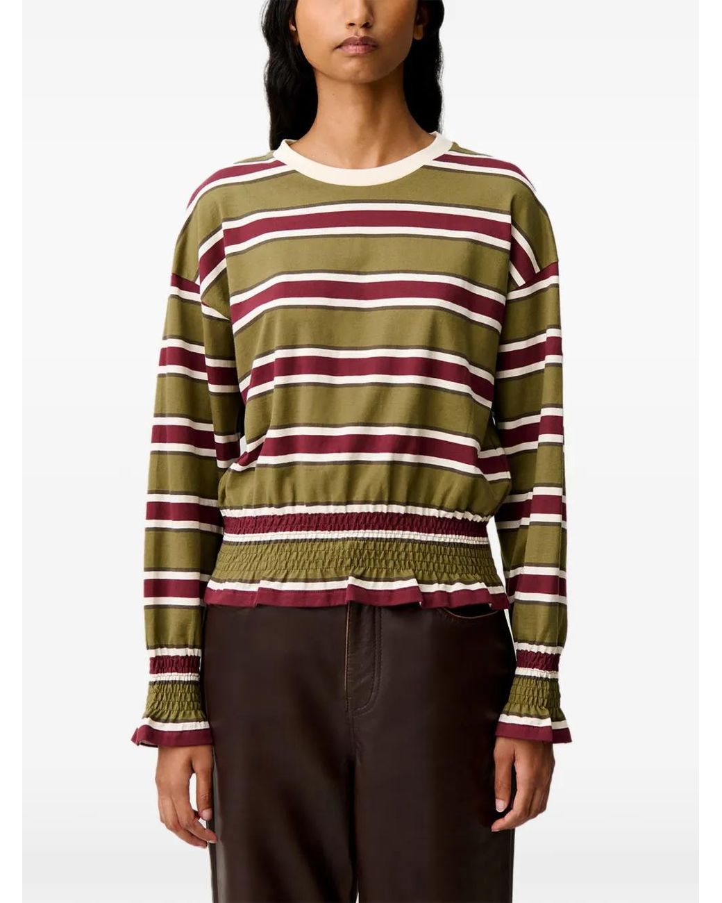 Claudie Pierlot Brown T-Shirt Froncée À Rayures