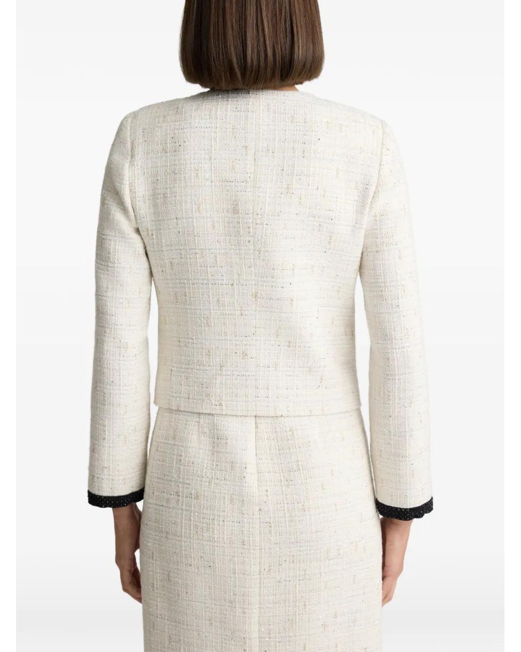 St. John White Tweed Appliqué Jacket