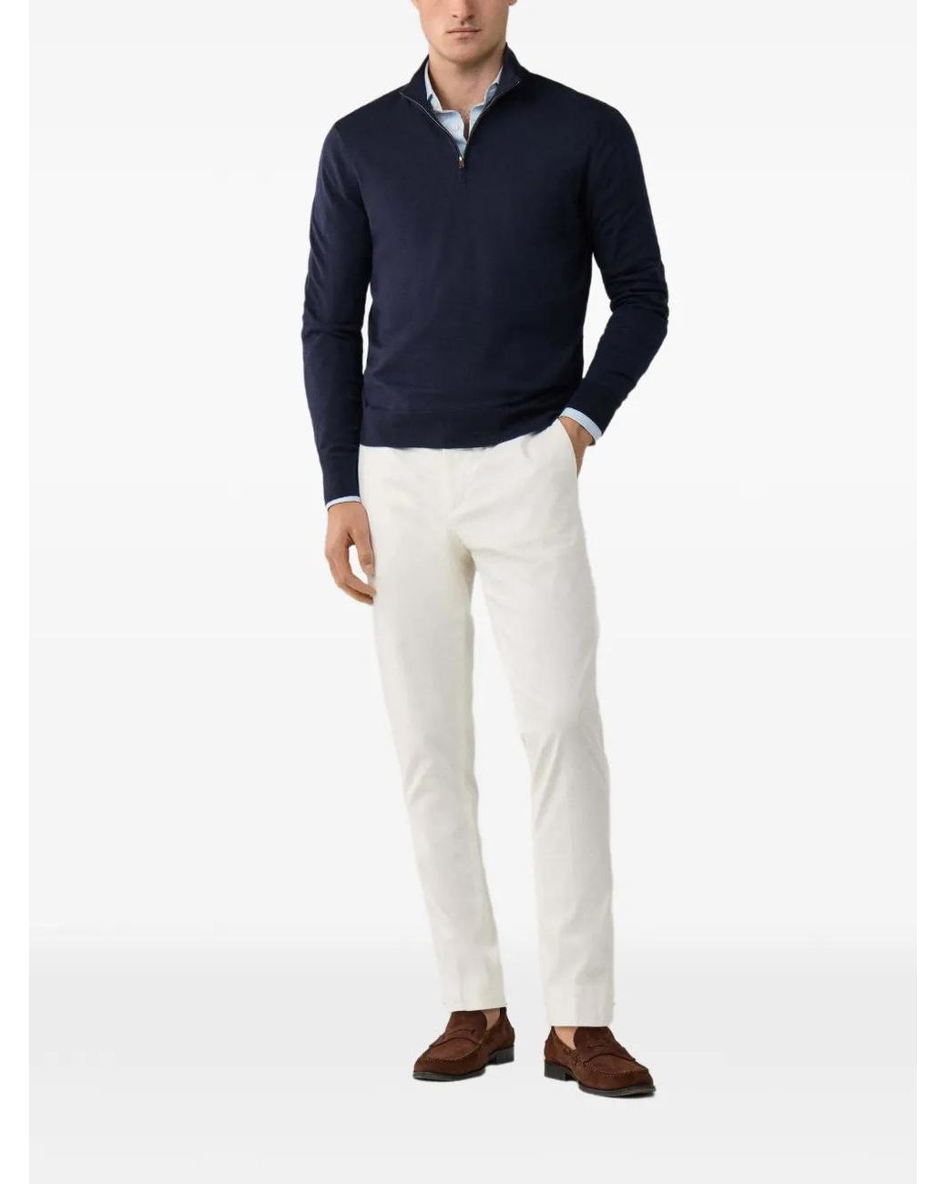 Hackett Blue Half-Zip Elbow-Patch Sweater for men