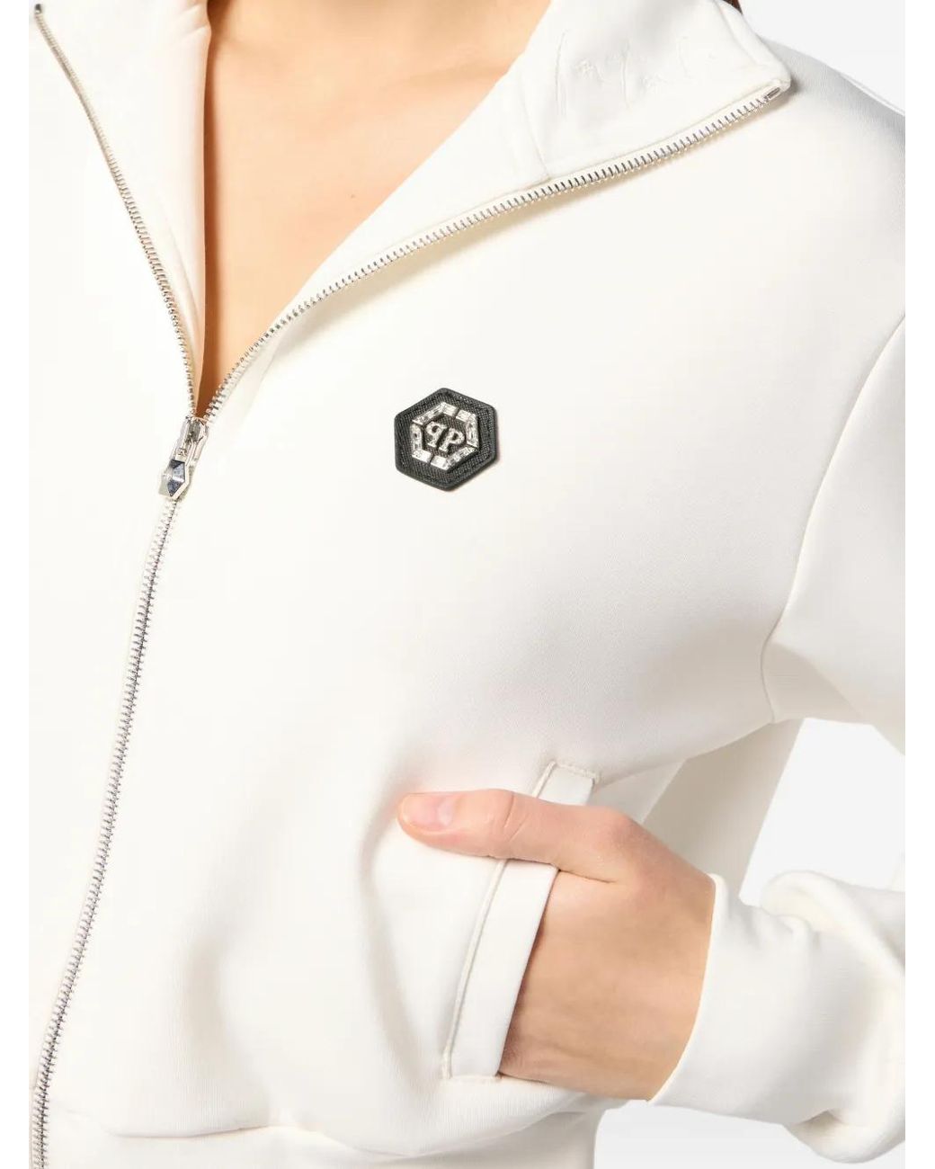 Philipp Plein White Chenille Zip Jacket Fatale