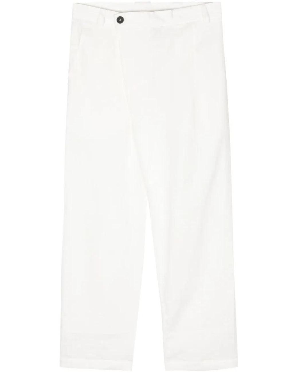 Isabel Benenato White Straight-Leg Linen Trousers for men