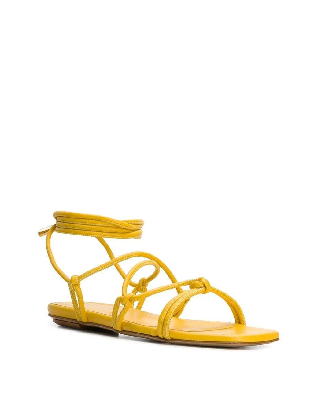 Gia Borghini Yellow Bella Flat Leather Sandals