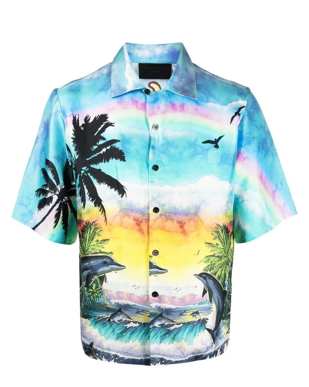 Philipp Plein Blue Graphic-Print Silk Shirt for men