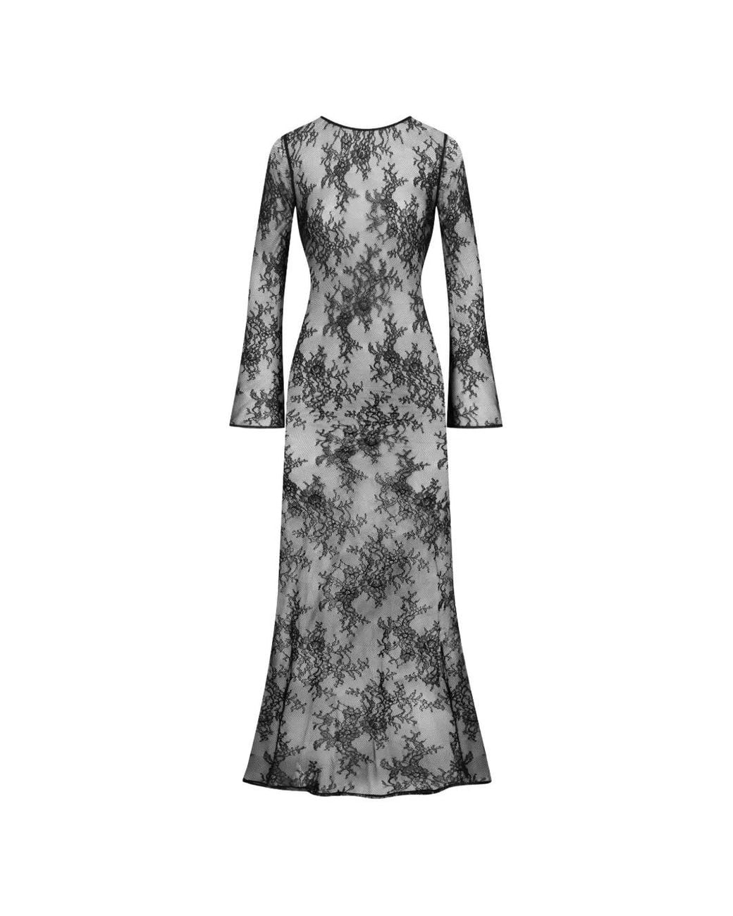 Maison Close Gray Lace Open-Back Maxi Dress