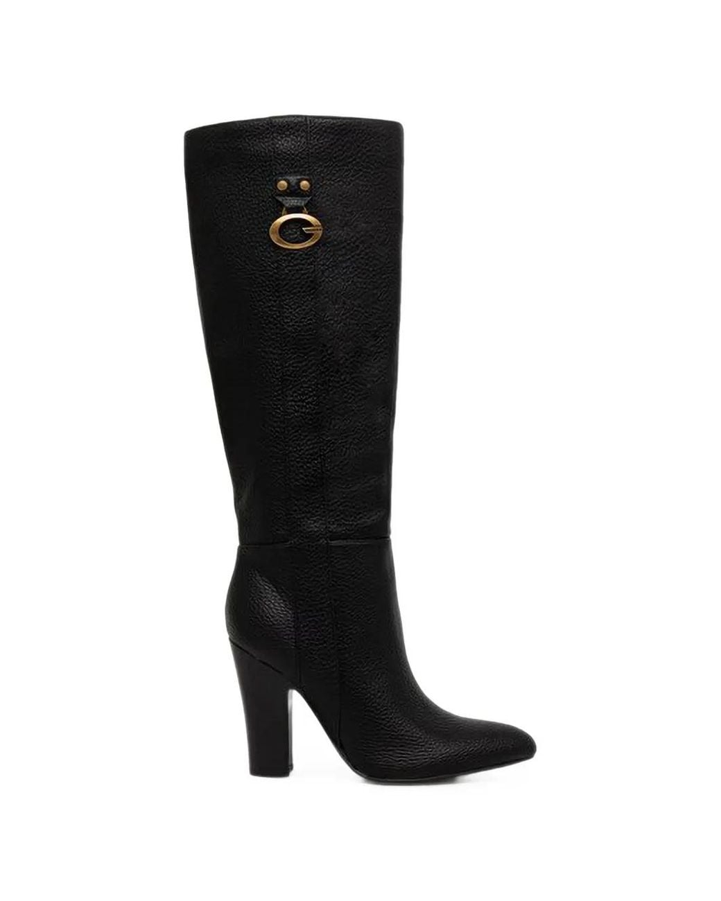 Guess Black Logo-Plaque Pebbled-Leather Boots