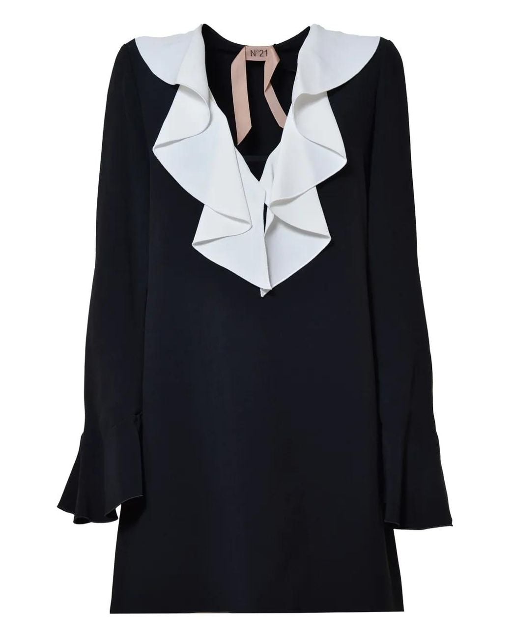 N°21 Black V-Neck Ruffle-Detail Dress