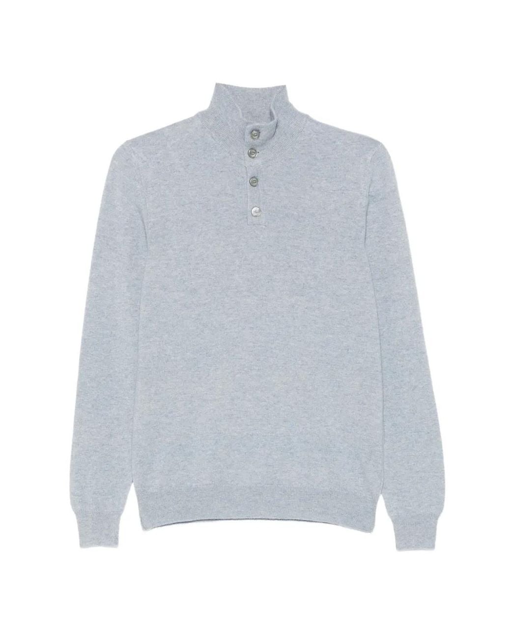 Fedeli Gray High-Neck Buttoned Polo Shirt for men