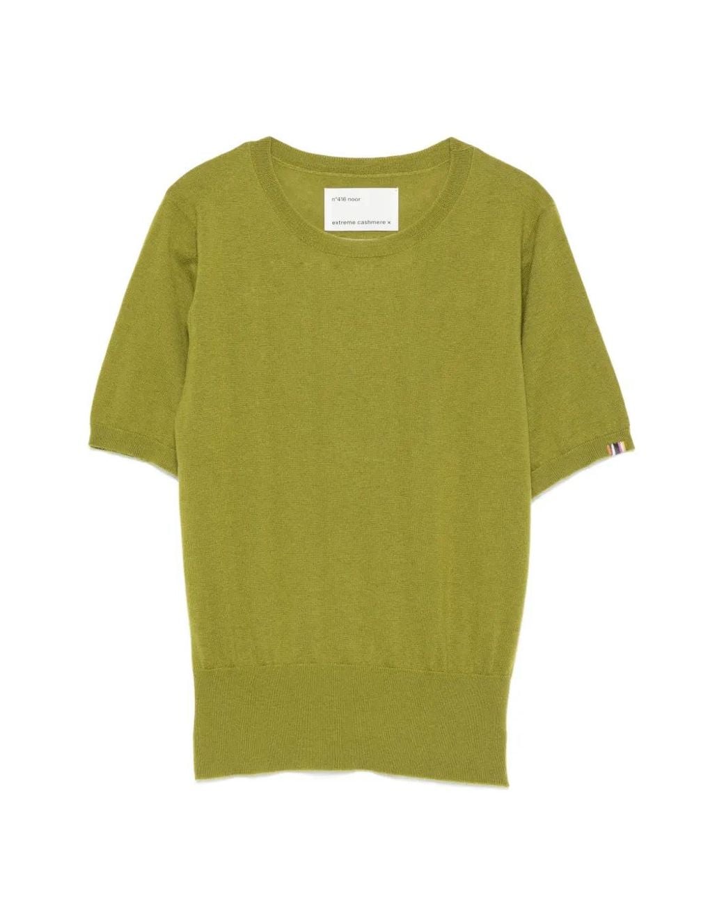 Extreme Cashmere Green Noor Fine-Knit Short-Sleeve Sweater
