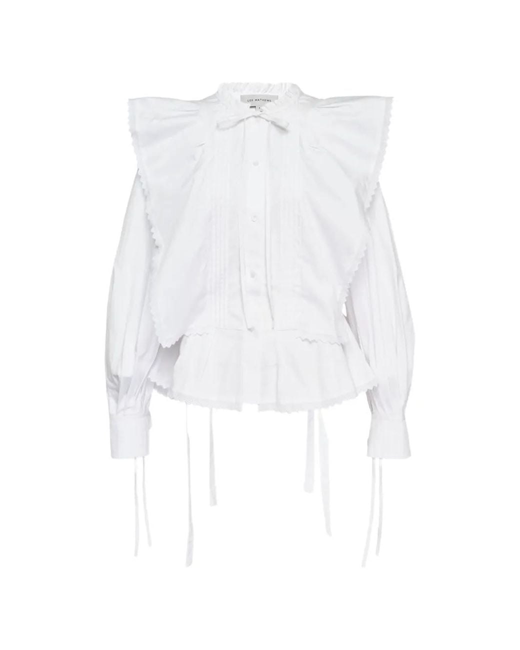 Lee Mathews White Emilie Ruffled Pintuck Blouse