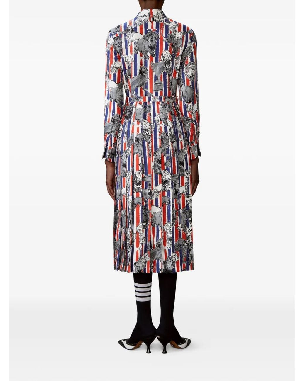 Thom Browne White Silk Twill Hector Pleated Dress