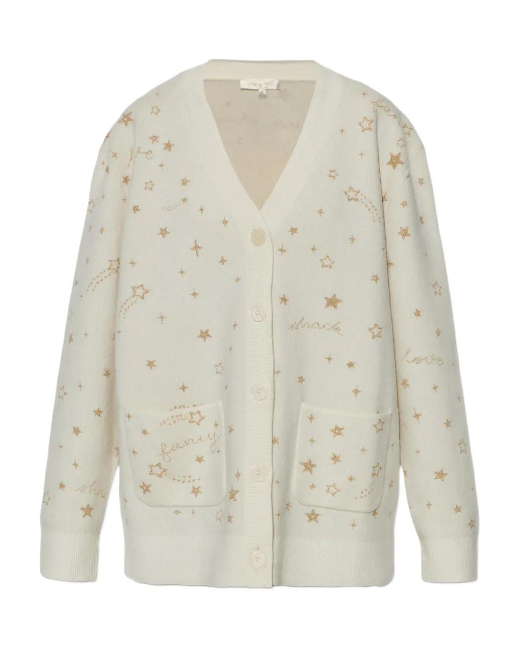LoveShackFancy White Star-Embellished Patch-Pocket Cardigan