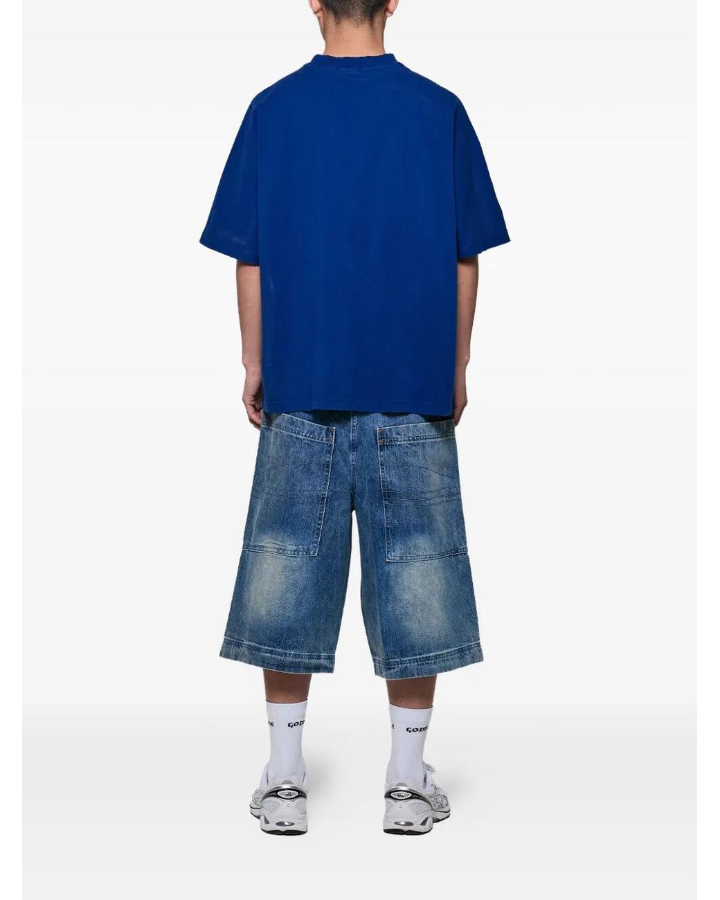 GODMADE Blue Logo-Print Distressed T-Shirt for men