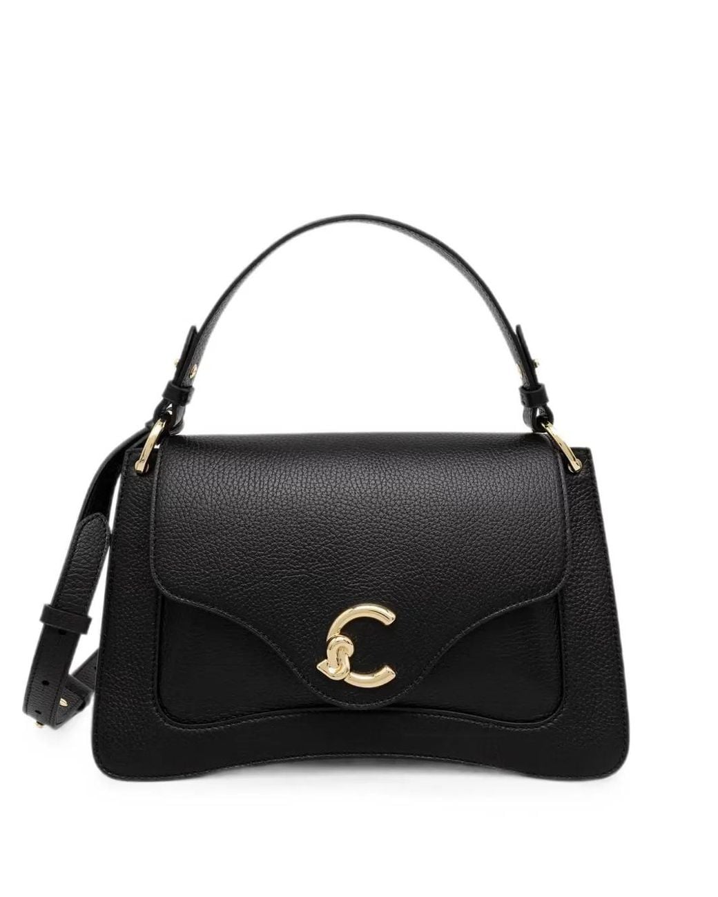 Coccinelle Black C-Me Logo-Plaque Pebbled-Leather Shoulder Bag