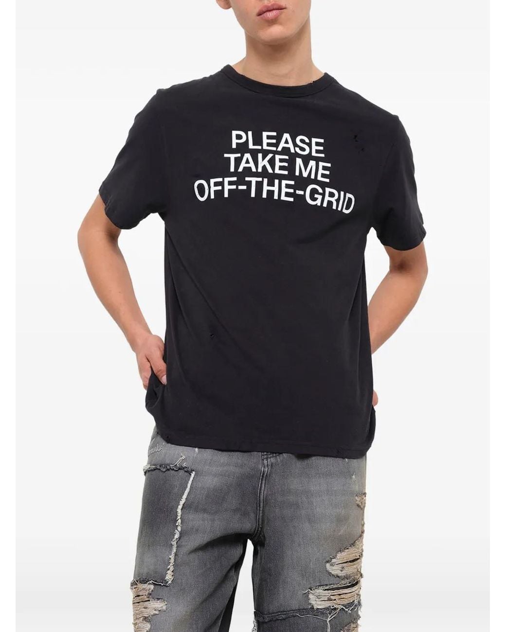 Waldi Black Off-Grid Slogan-Print T-Shirt for men