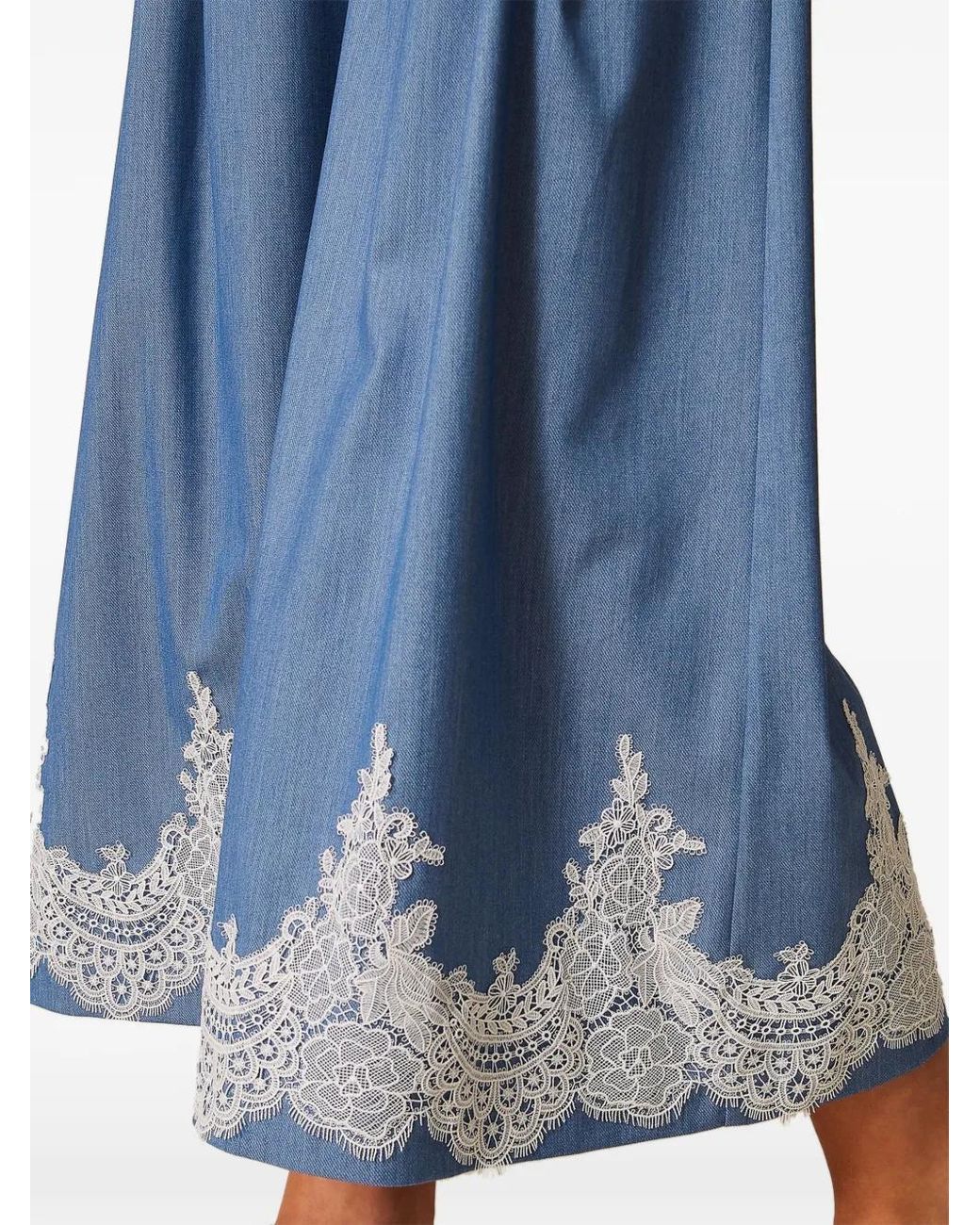 Twinset Blue Palazzo Trousers With Lace And Belt