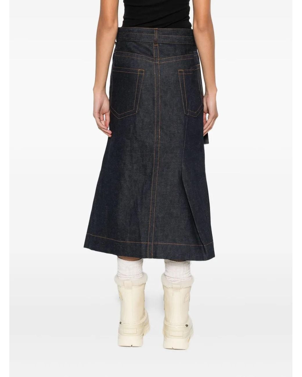Sacai Black Belted Pleated Denim Skirt