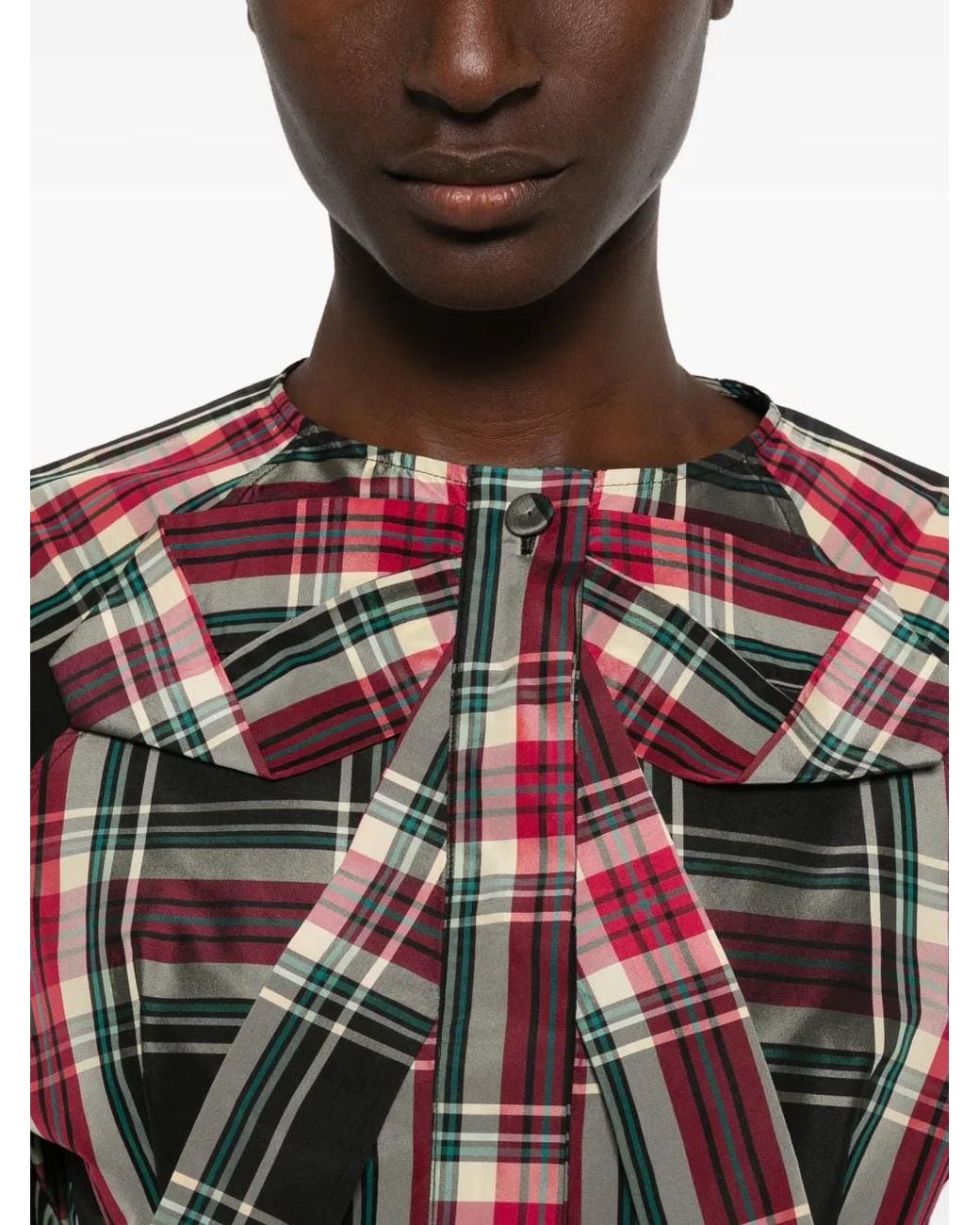 Vivetta Red Bow-Detail Tartan-Print Shirt