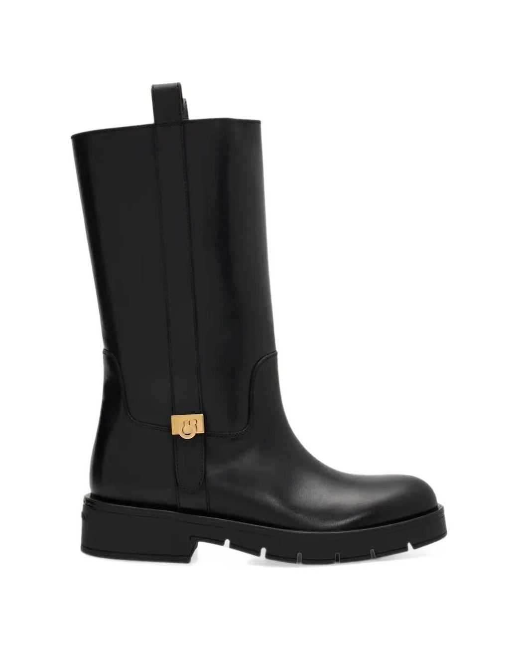 Ferragamo Black Gancini-Plaque Leather Boots