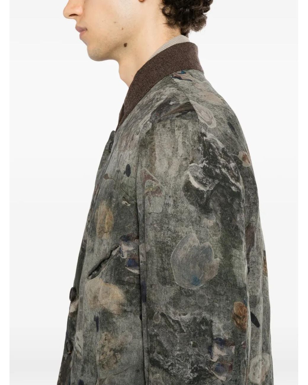 Ziggy Chen Gray Digital-Print Stand-Collar Blazer for men