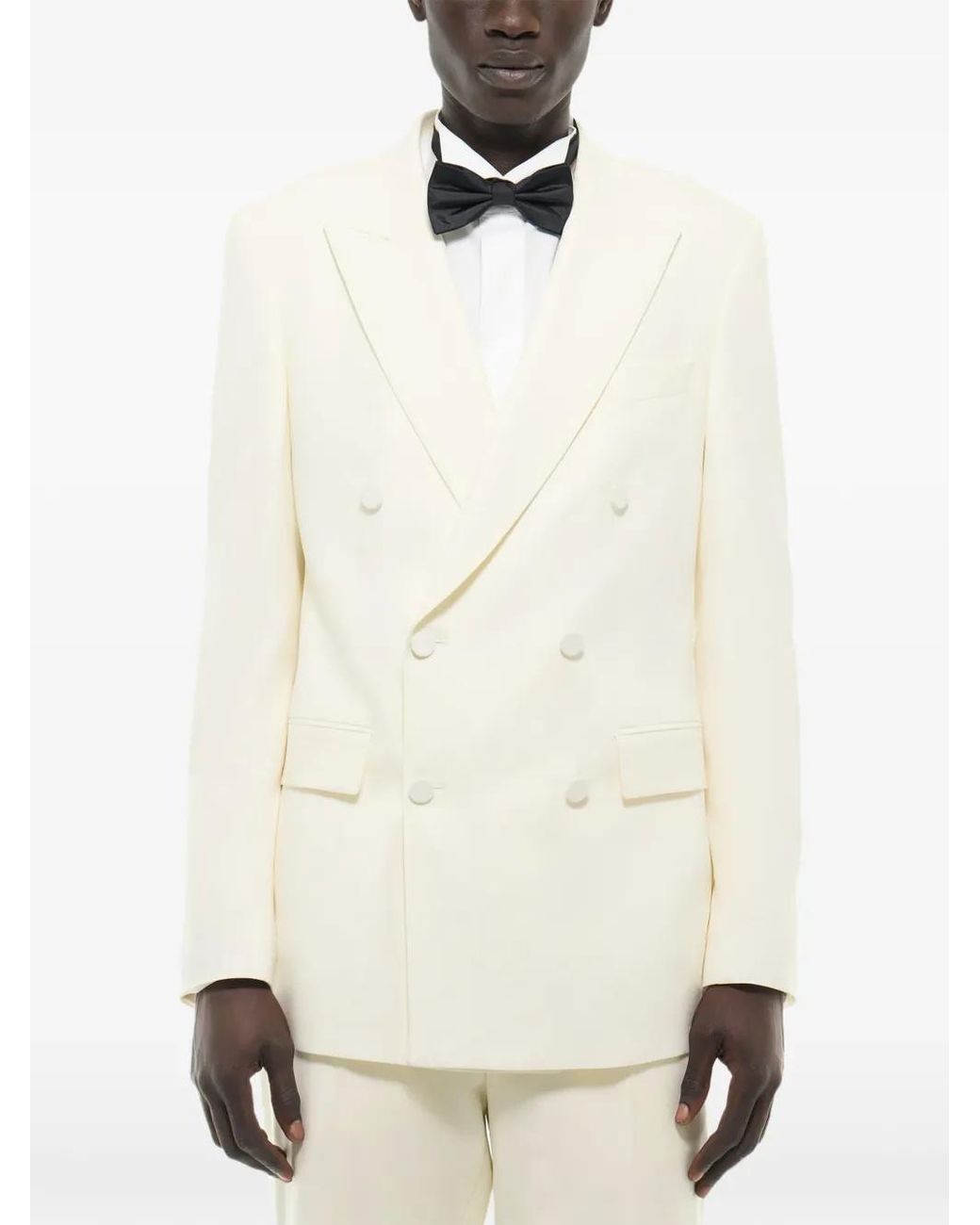 Fursac White Double-Breasted Virgin-Wool Blazer for men